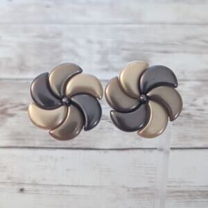 Vintage Clip On Earrings Extra Large Brown Metallic Tones Statement